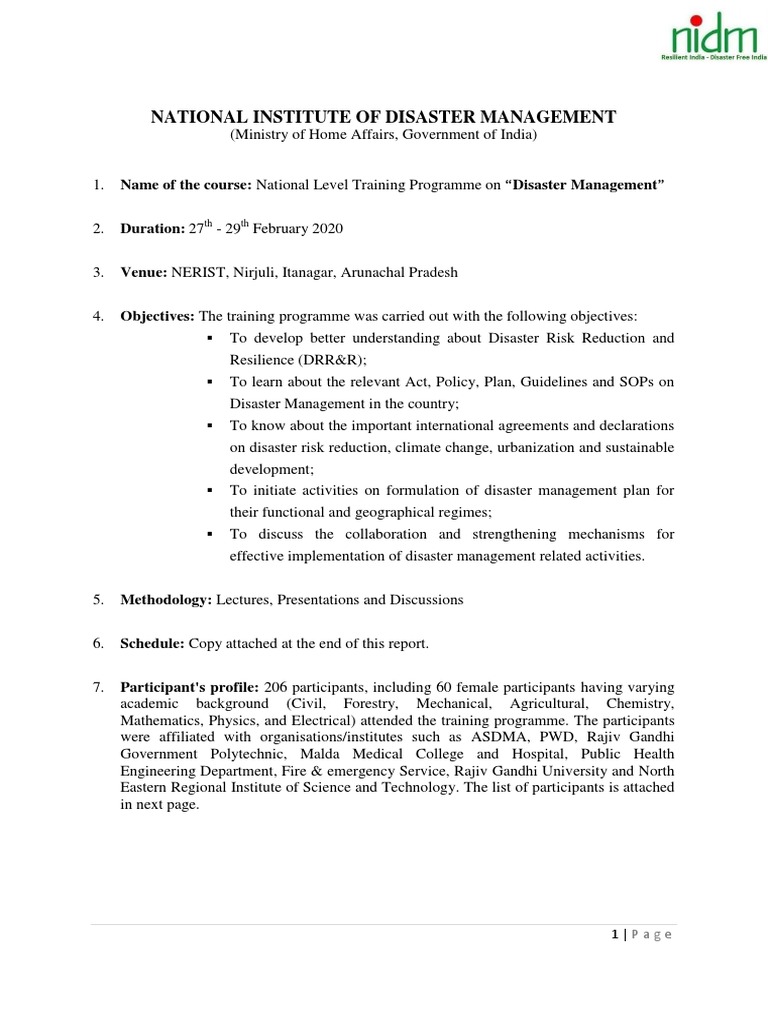 NERIST Disaster Management Training 2020 | PDF | Emergency Management ...