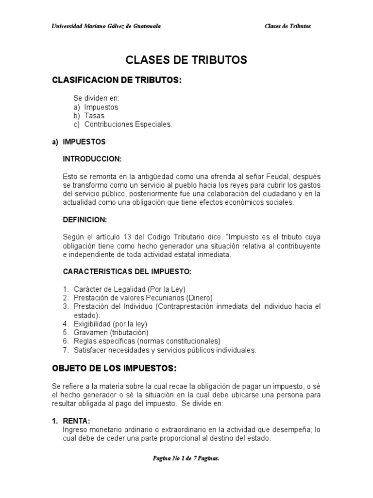 Clases y Tipos de Tributos | PDF | Impuestos | Economias