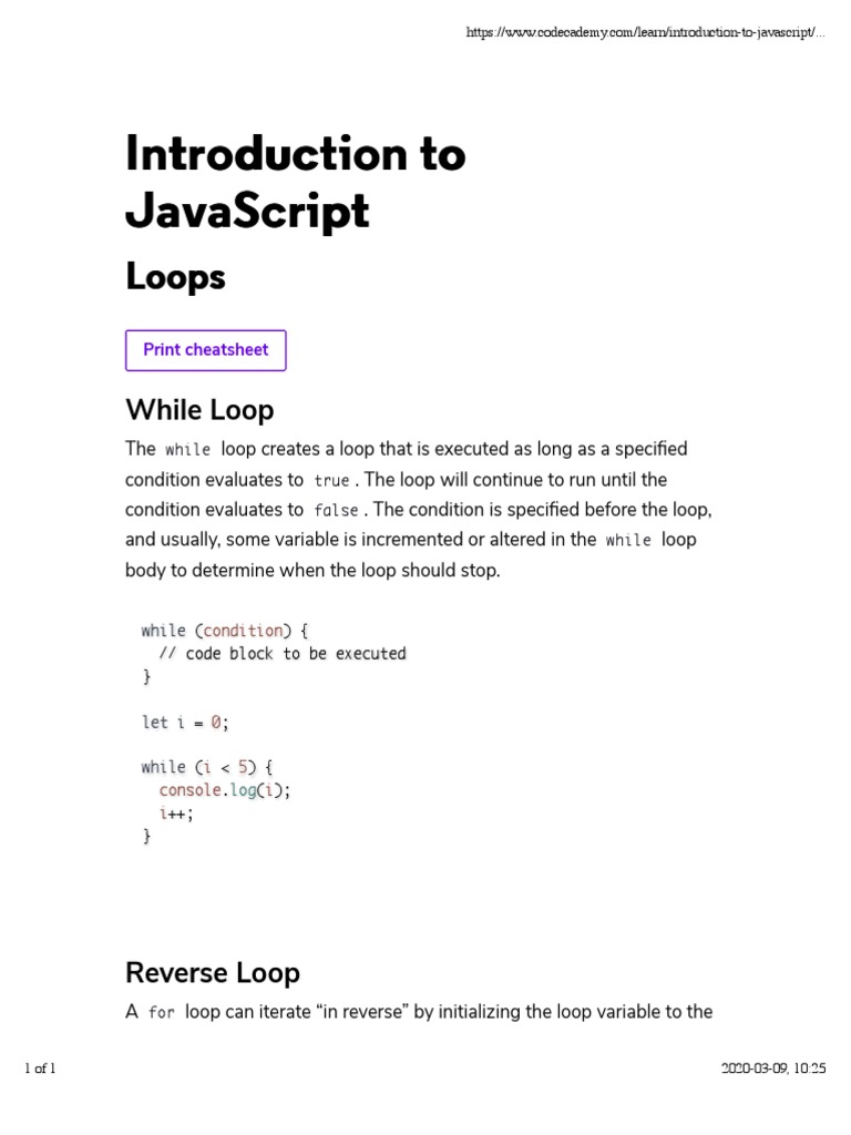 JS Cheatsheet Loops