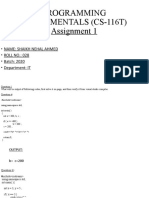 Programming Fundamentals (Cs-116T) Assignment 1