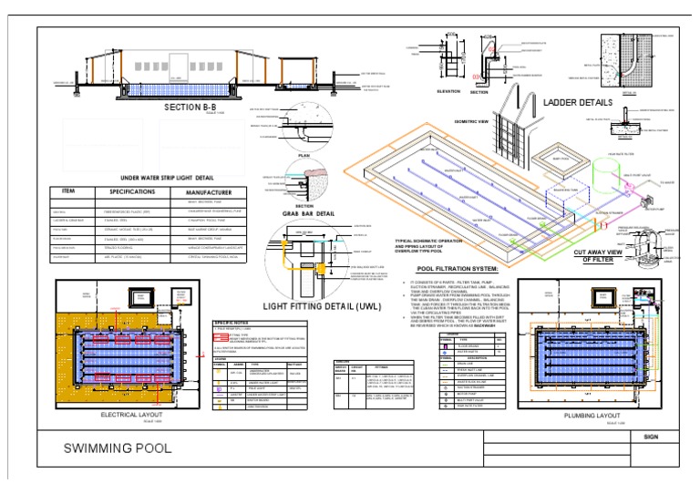 Swimming Pool: Section B-B Ladder Details | PDF | Filtration | Pump