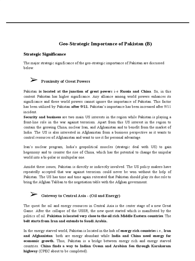 Geo Strategic Imp | PDF | Pakistan | International Relations