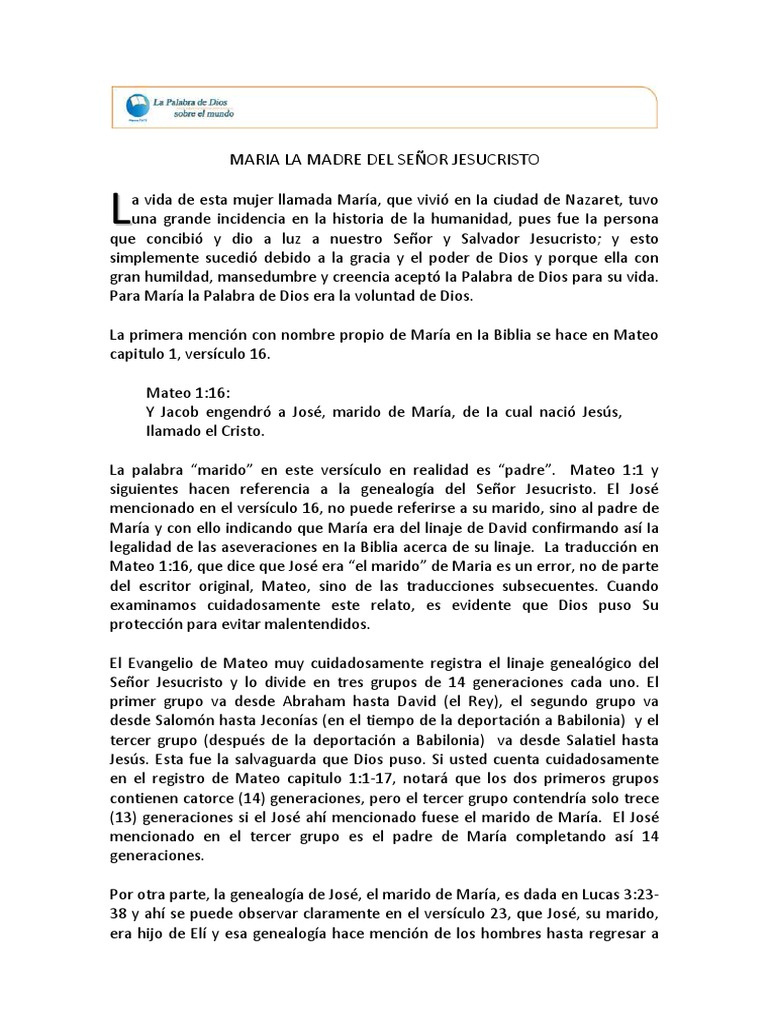 María y la Genealogía de Jesús | PDF | San José | María, madre de Jesús