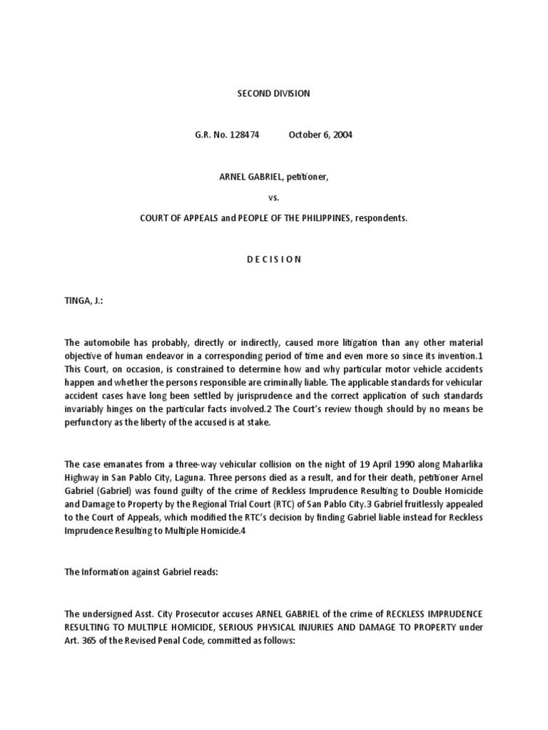 Reckless Imprudence: Gabriel Case Summary | PDF | Damages | Appeal