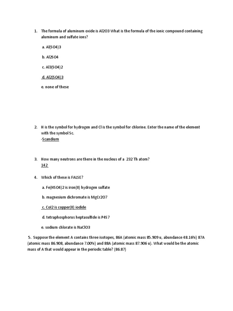Chemistry Problem Set and Solutions | PDF | Stoichiometry | Mole (Unit)