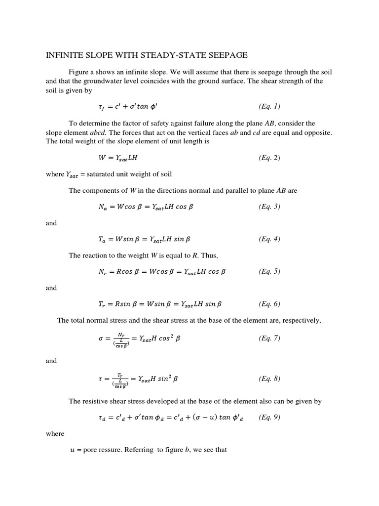 Stability of Infinite Slope With Seepage | PDF | Soil Mechanics ...