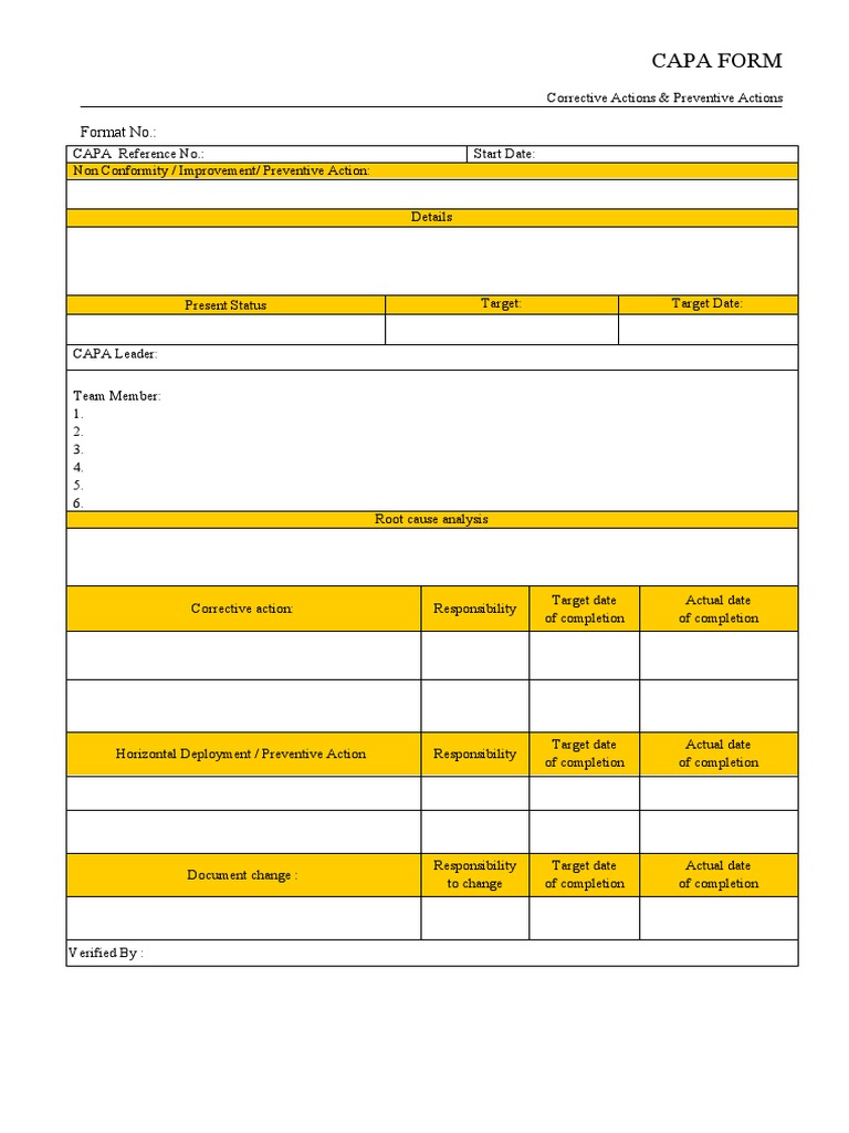 CAPA Form | PDF