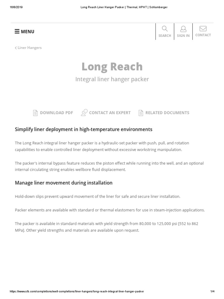 Long Reach Liner Hanger Packer Thermal, HPHT Schlumberger PDF