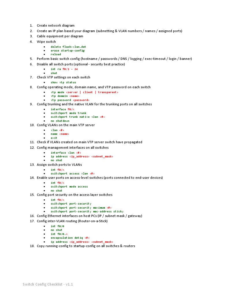 Ios Switch Config Checklist Pdf