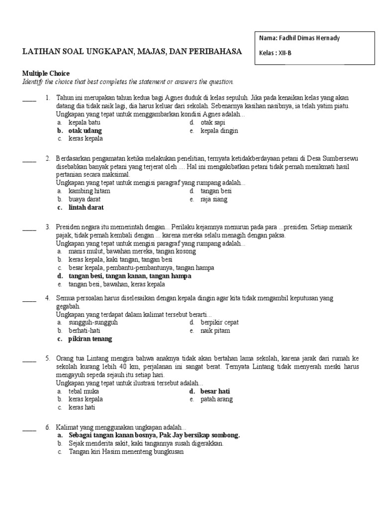 Latihan Majas Ungkapan Peribahasa 12