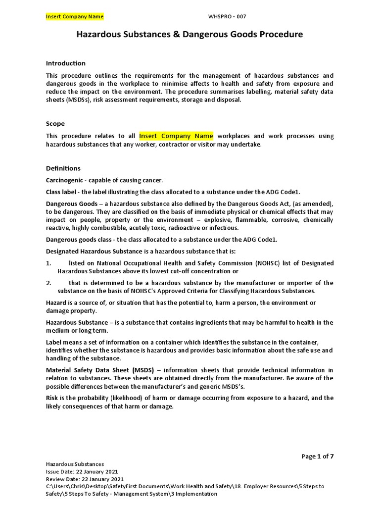 Hazardous Substances Management Procedure | PDF | Dangerous Goods | Hazards