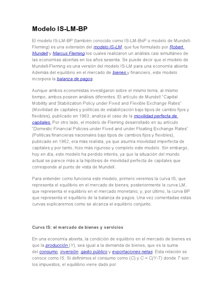 Modelo IS-LM-BP: Análisis Económico | PDF | Tipo de cambio | Balance de ...