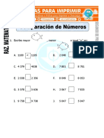 Ficha de Comparacion de Numeros para Segundo de Primaria