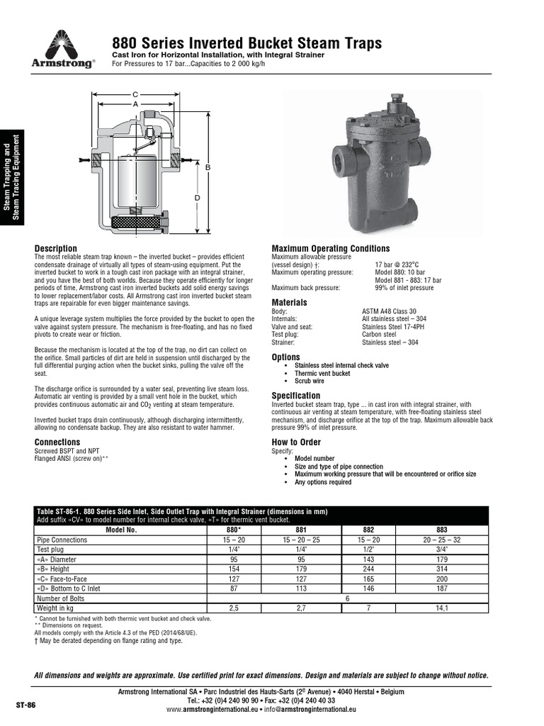 880 Series Inverted Bucket Steam Traps | PDF | Valve | Steam