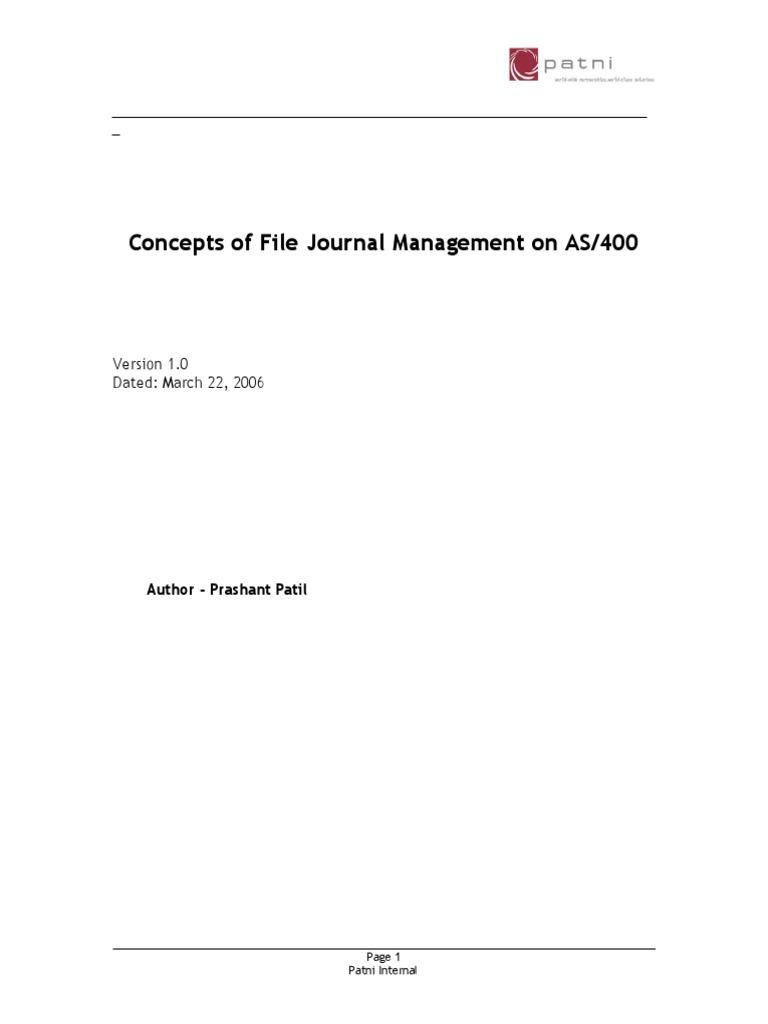 AS/400 Journal Management Concepts | PDF | Computer File | Input/Output