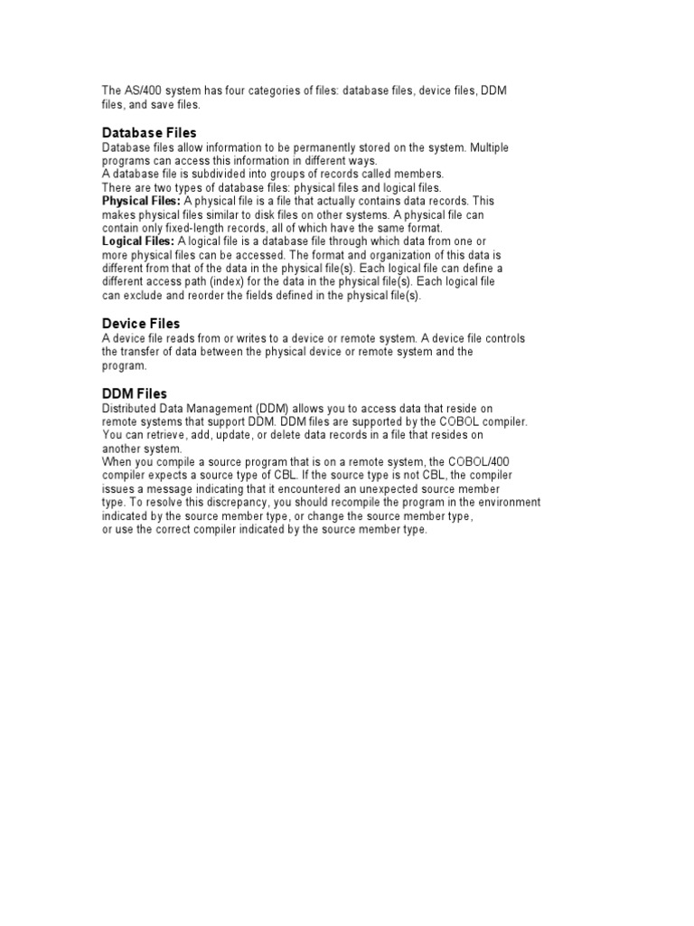 Database Files: Physical Files: A Physical File Is A File That Actually ...