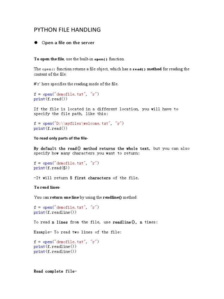 Python File Handling | Download Free PDF | Text File | Comma Separated ...
