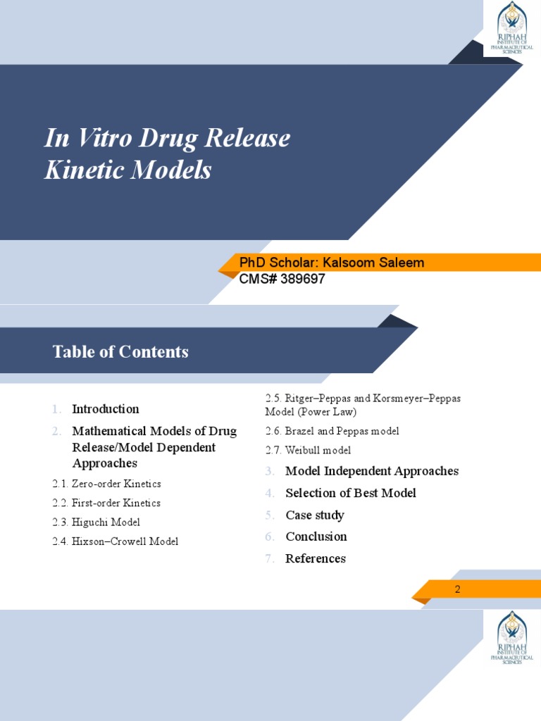 Drug Release Kinetics Models Overview | PDF | Diffusion | Solubility