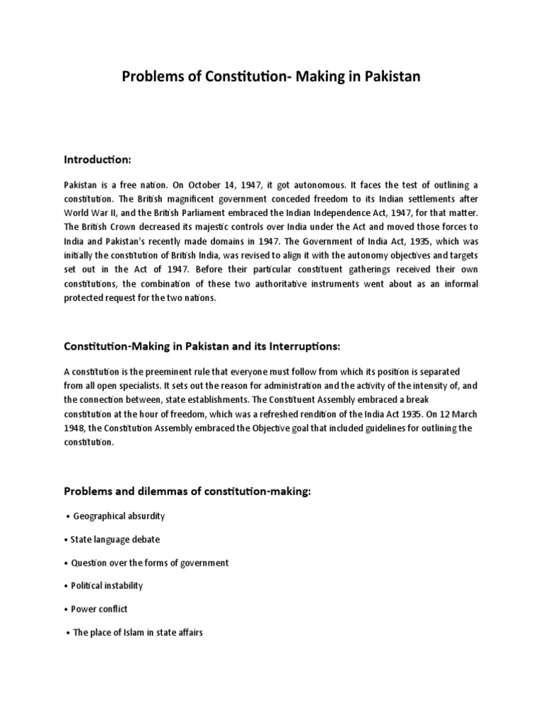 Constitution-Making Challenges in Pakistan | PDF | Prime Minister ...