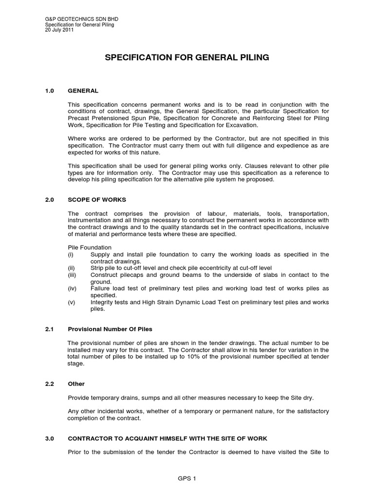 General Piling Specification Guide | PDF | Deep Foundation ...