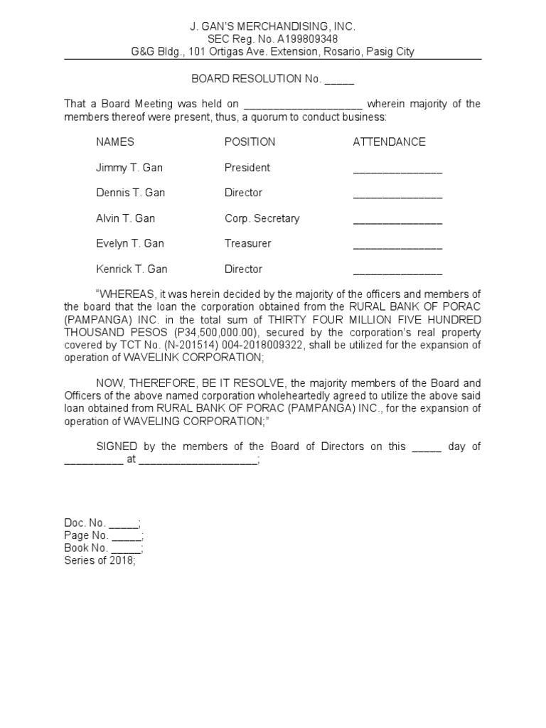 Loan Resolution for Wavelink Corporation | PDF | Business | Finance ...
