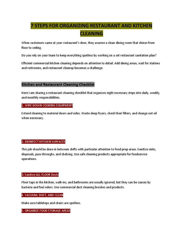 7steps For Organizing Restaurant and Kitchen Cleaning PDF