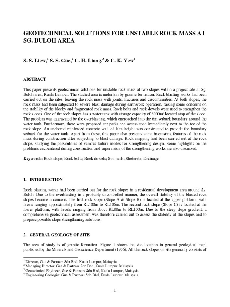 Geotechnical Solutions For Unstable Rock Mass at Sg. Buloh Area | PDF ...