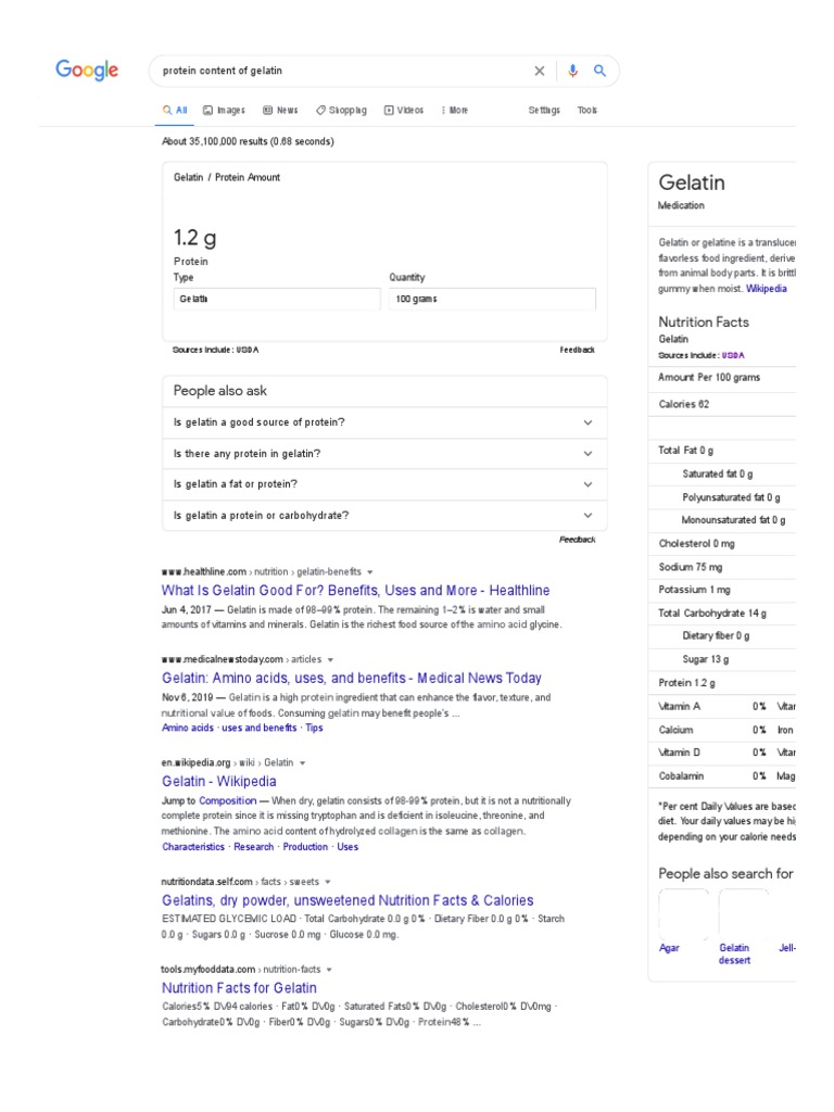 Protein Content and Sources of Gelatin PDF Gelatin Nutrition