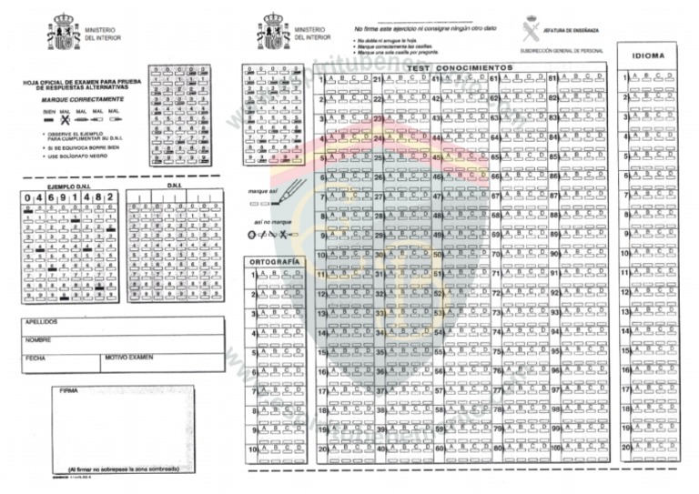 Hoja de Respuestas Oficial Guardia Civil PDF