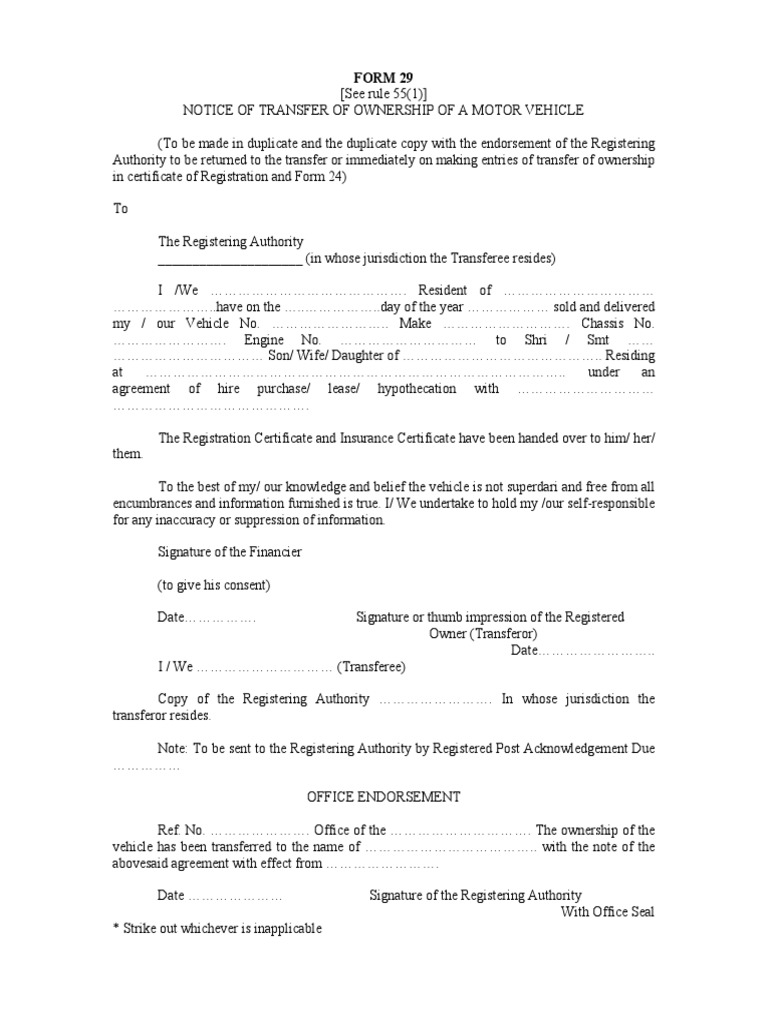 Vehicle Ownership Transfer Forms 29 & 30 | PDF | Civil Law (Common Law ...