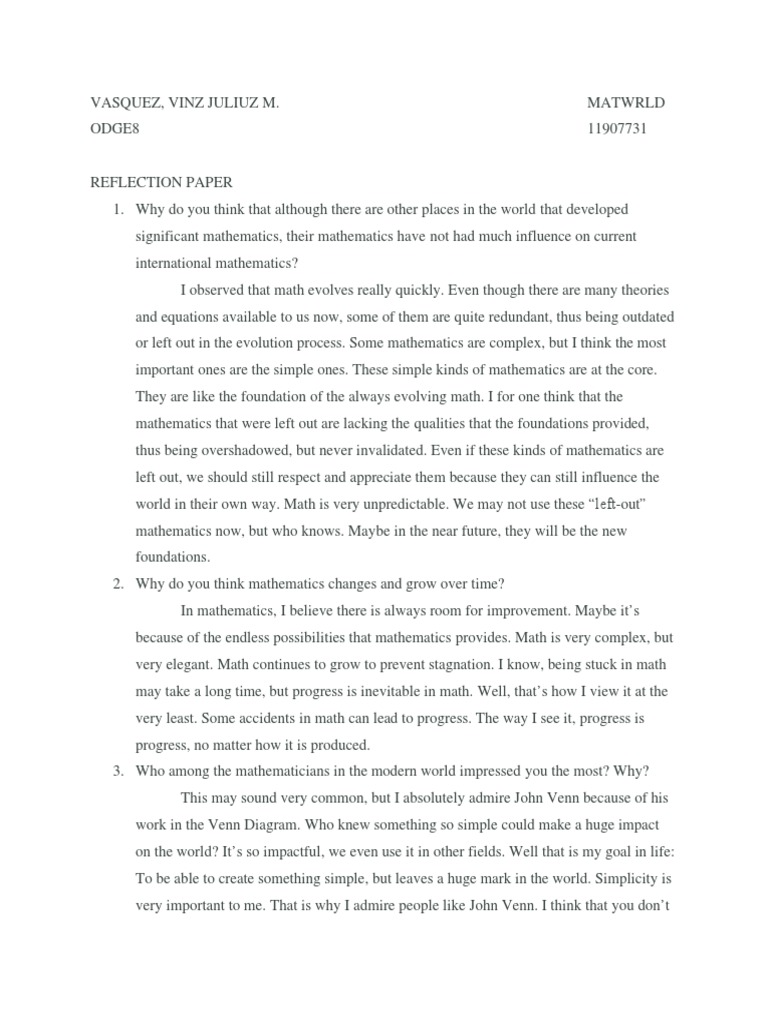 Reflection Paper02 - Vasquez | PDF | Teaching Mathematics | Science