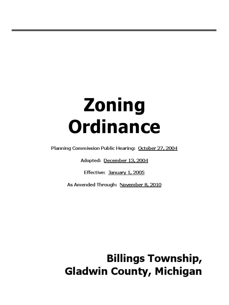 Zoning Ordinance Billings Township, Gladwin County, Michigan PDF Social Institutions
