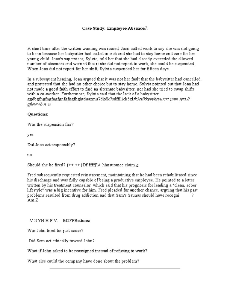 Case Study Employee Absence//. GFWWWB N N PDF Affirmative Action