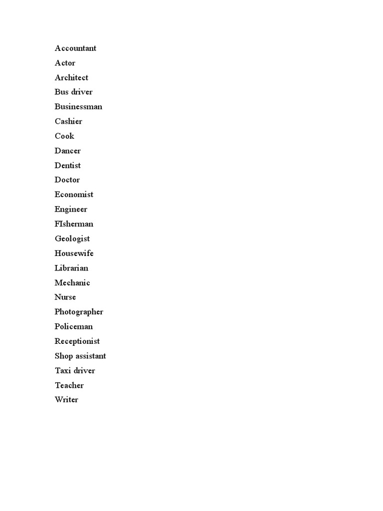 List of Various Professions | PDF | Technology & Engineering