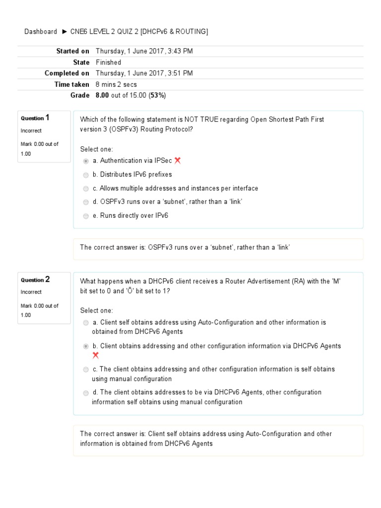 IPv6 Routing & DHCPv6 Quiz | PDF | I Pv6 | Routing