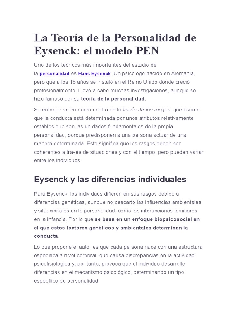 La teoría de la personalidad de Hans Eysenck: el modelo PEN y sus bases ...
