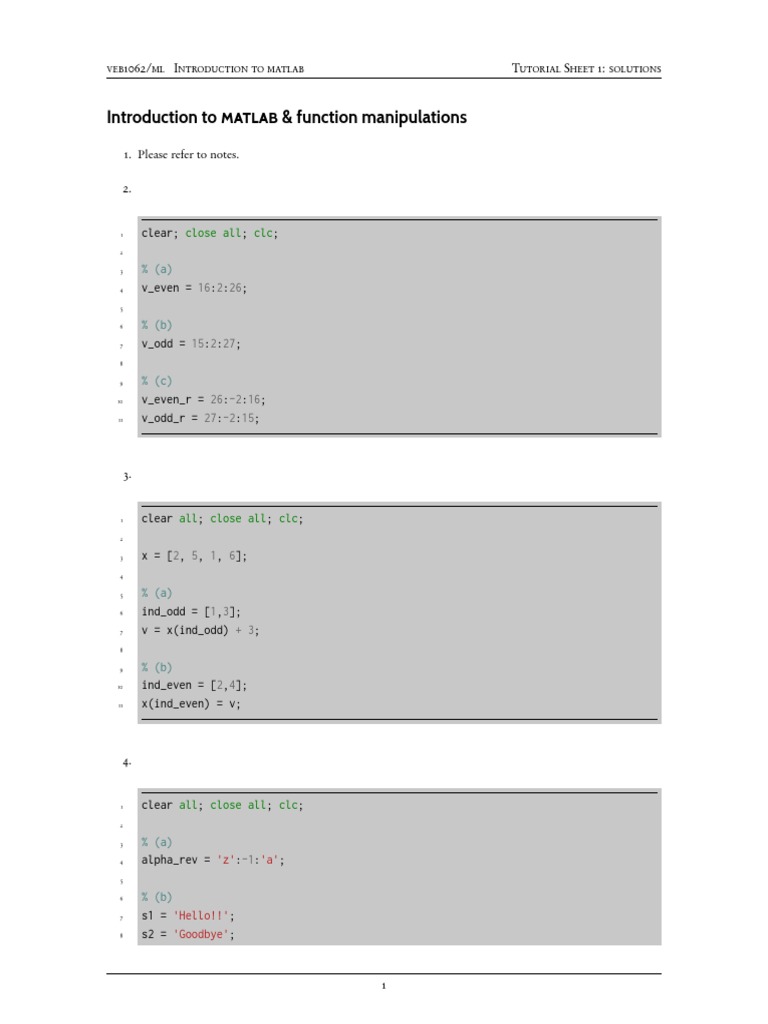 Introduction To MATLAB & Function Manipulations: Close All CLC | PDF ...