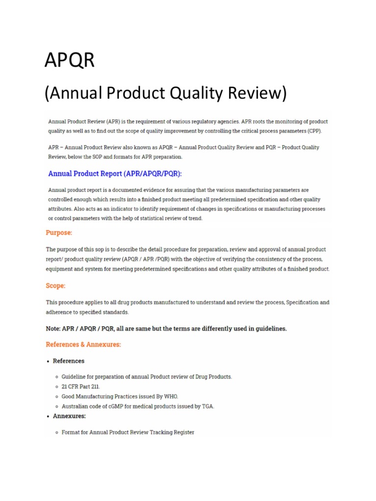 Annual Product Quality Review Guide | PDF