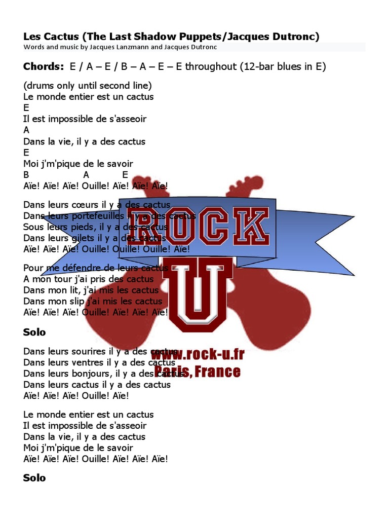 Paroles de "Les Cactus" de Dutronc | PDF | Art | Jeunes adultes
