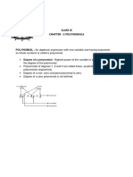 Class Ix Chapter - 2 Polynomials: POLYNOMIAL: An Algebraic Expression With One Variable and Having Exponents