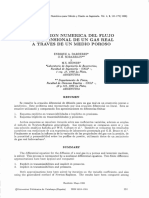 Simulación numérica del flujo unidimensional de un gas real a traves de un medio poroso