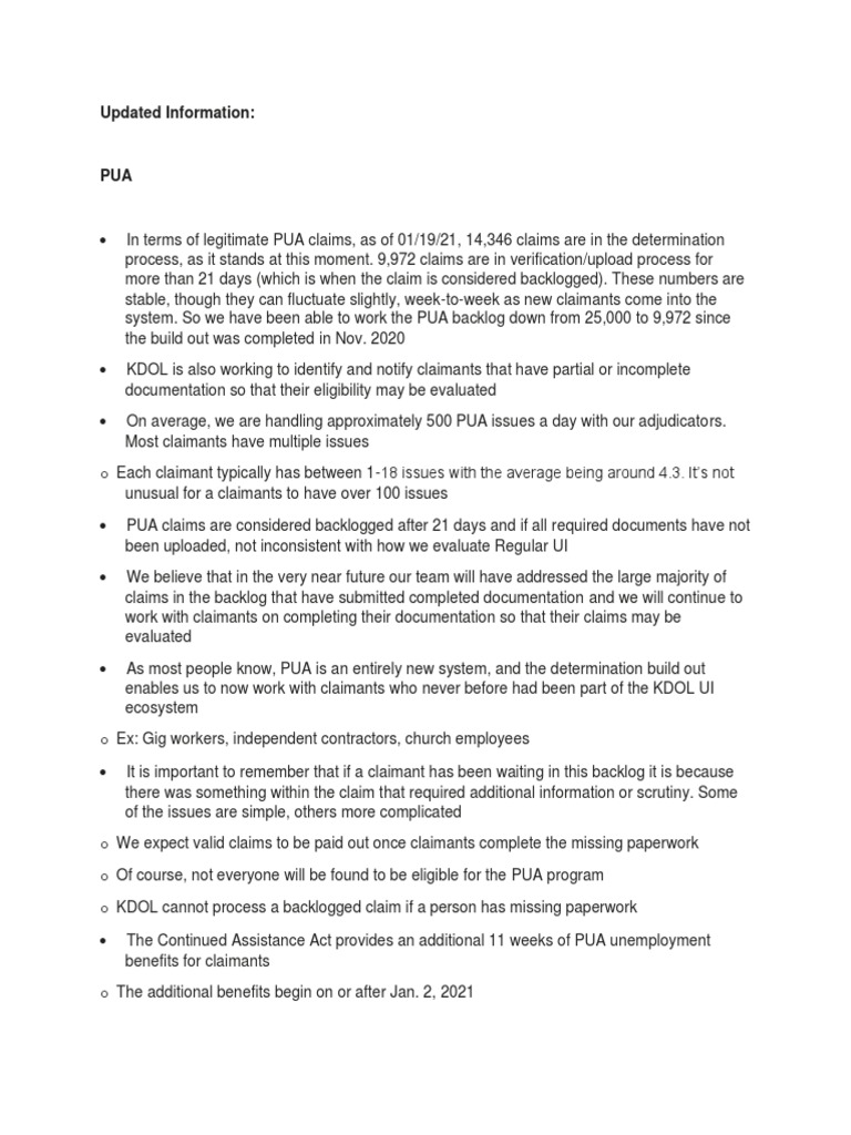 KDOL Updated Information 1-21-21 | PDF | Government | Business