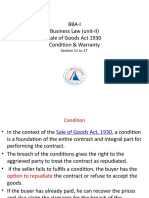 Bba-I Business Law (unit-II) Sale of Goods Act 1930 Condition & Warranty