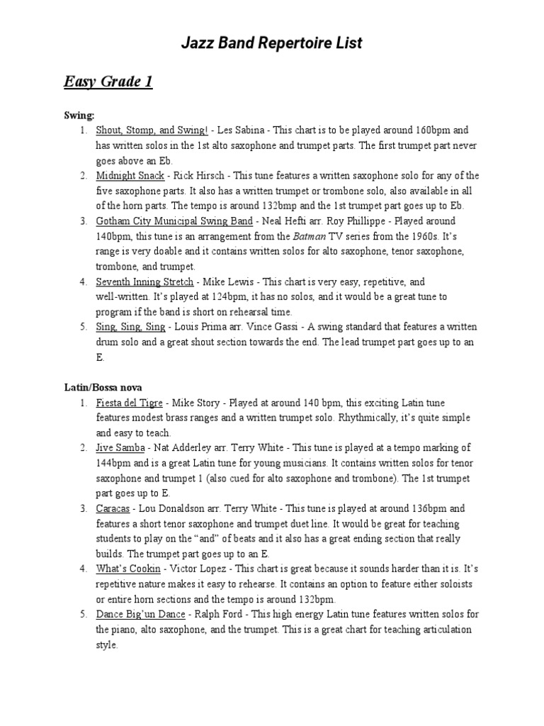 Jazz Repertoire List | PDF | Funk | Music