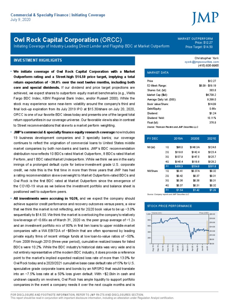 JMP Securities - ORCC - Initiation - Initiating Coverage of Industry - 50  Pages | PDF | High Yield Debt | Syndicated Loan