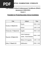 Timetable - Grade 6 Private-Sec