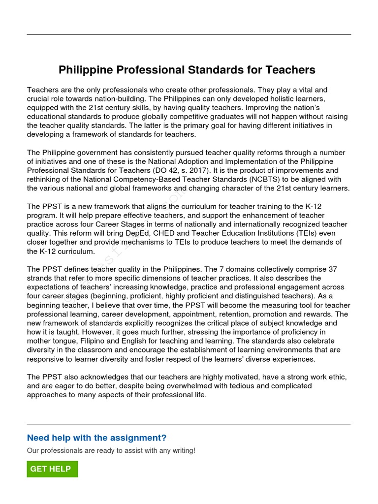 Philippine Professional Standards for Teachers | PDF | Teachers ...