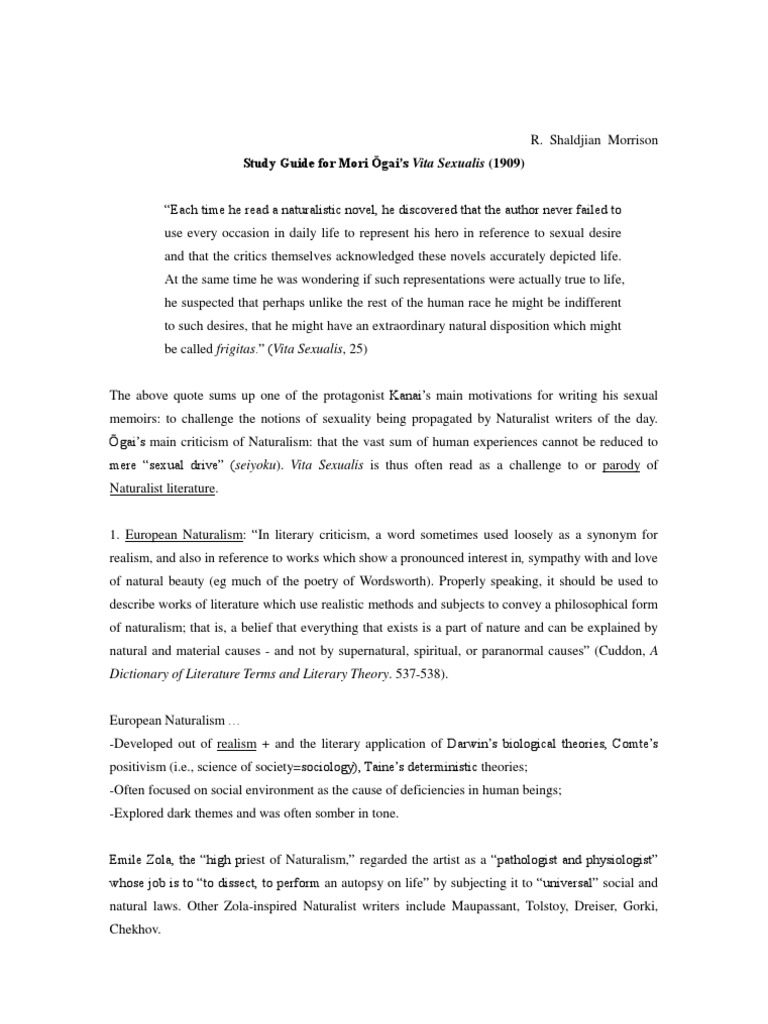 Vita Sexualis Study Guide Narrative