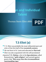 Tradition and Individual Talent: Thomas Stern Eliot 1888-1965