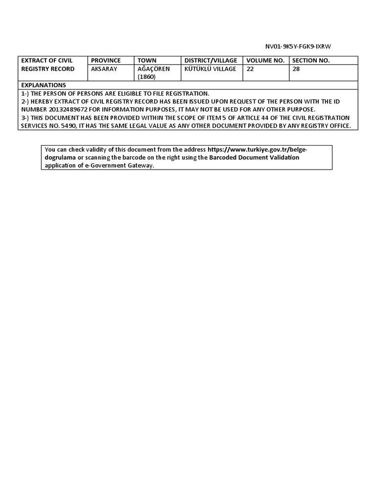 Civil Registry Record Extract | PDF